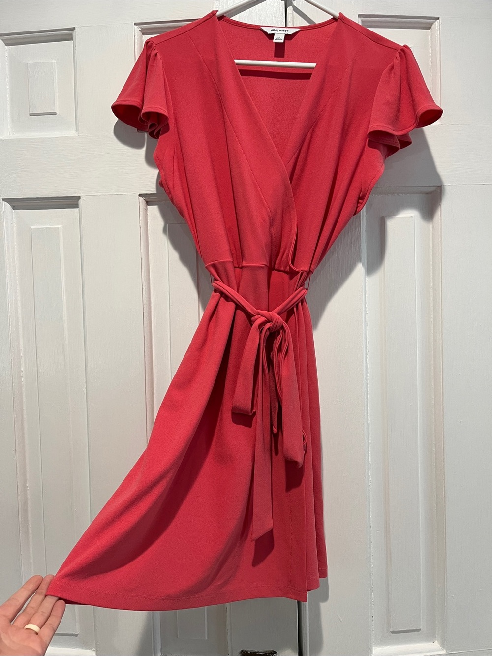 Nine West Coral Faux Wrap Dress with Tie Waist